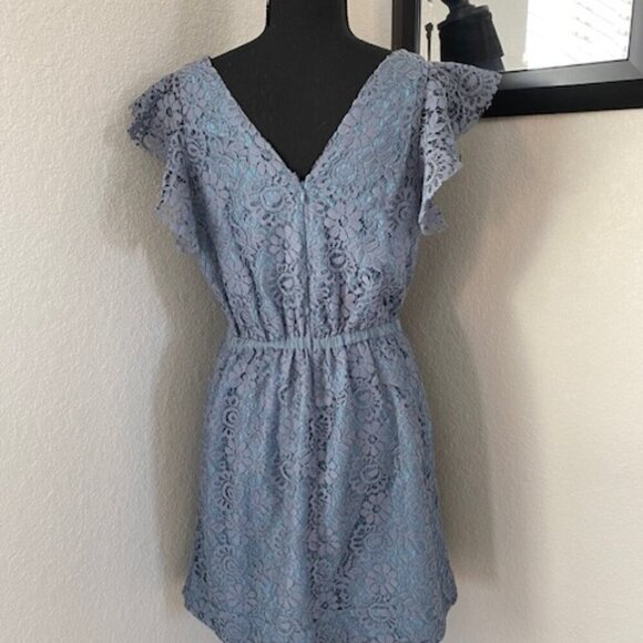 MADEWELL Dusty Blue Lace Flutter Sleeve Dress Sz 2 - Picture 7 of 14